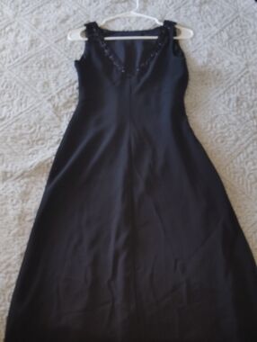 Black Sleeveless Maxi Dress with Beaded V-Neck